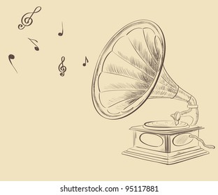 music gramophone. hand drawing. vector illustration.