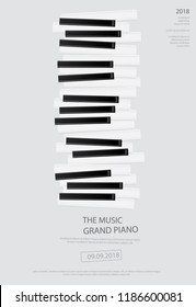 Ilustración vectorial de la plantilla de fondo del póster de gran piano de música