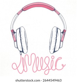 Music Graphic Design With Headphones Vector Illustration