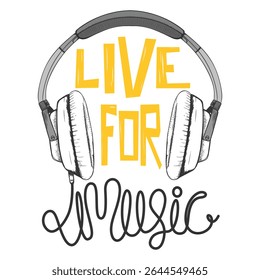 Music Graphic Design With Headphones Vector Illustration