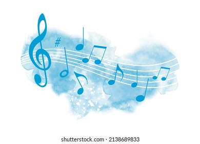 Music graphic with notes and abstract watercolor elements.