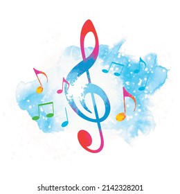 Music graphic with notes and watercolor elements.