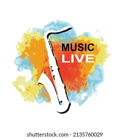 Music graphic with saxophone and abstract elements.