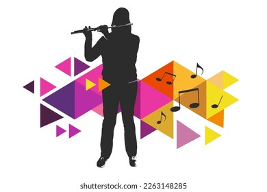 Music graphic with transverse flute player.
