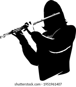 Music graphic with transverse flute in vector quality.