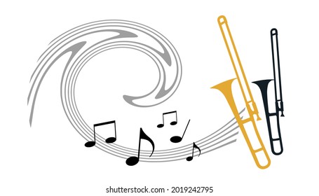 Music graphic with trombone in vector quality.
