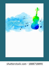 Music graphic with violin on watercolor background.