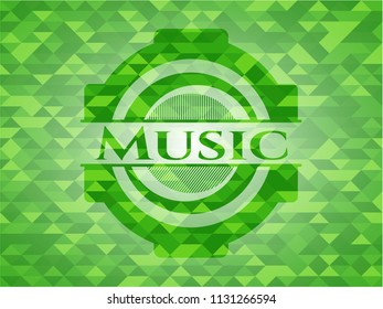 Music green emblem with mosaic background