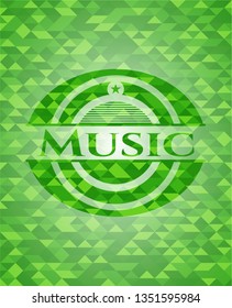 Music green emblem with triangle mosaic background