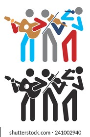 Music group Music group with guitarist, singer and violinist.Vector illustration. 