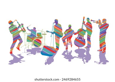 Music group on stage isolated illustration