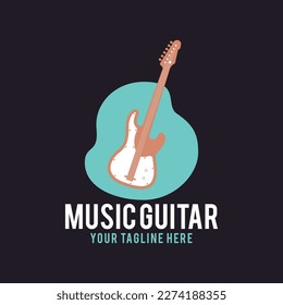 Music Guitar Vector Logo Template. Music Store Emblem in colorful gradient style. Branding identity for musical business company. Stock vector label design isolated on dark background