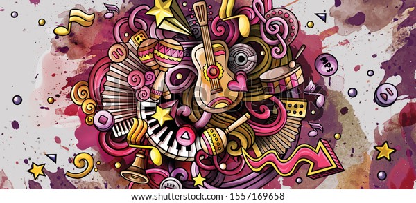 Music hand drawn doodle Graffiti Mural Musical identity with objects and symbols.