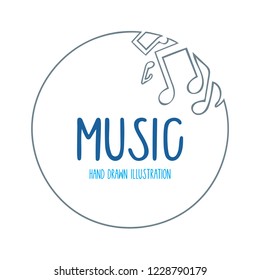 Music. Hand drawn music logo and background.
Musical concept sketch drawing design template.