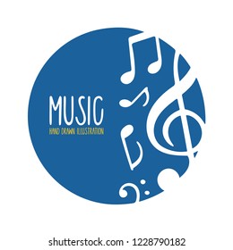 Music. Hand drawn music logo and background.
Musical concept sketch drawing design template.