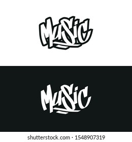 MUSIC. Hand drawn vector lettering. Music lettering sign. Banner, postcard, poster, stickers, tag. Vector illustration.