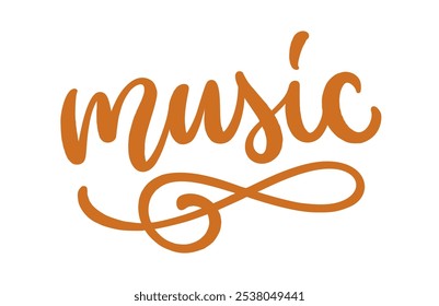 Music. Hand lettering design isolated on white background. Vector modern brush calligraphy composition. Music typography design.