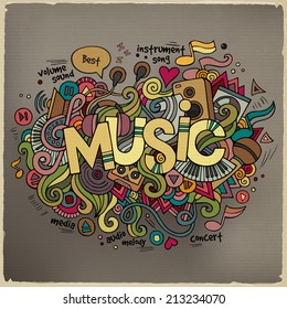 Music hand lettering and doodles elements background. Vector illustration