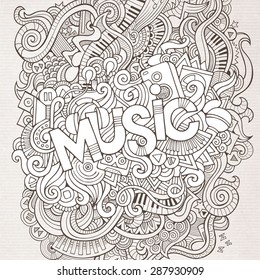 Music hand lettering and doodles elements background. Vector illustration