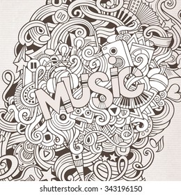 Music hand lettering and doodles elements background. Vector illustration