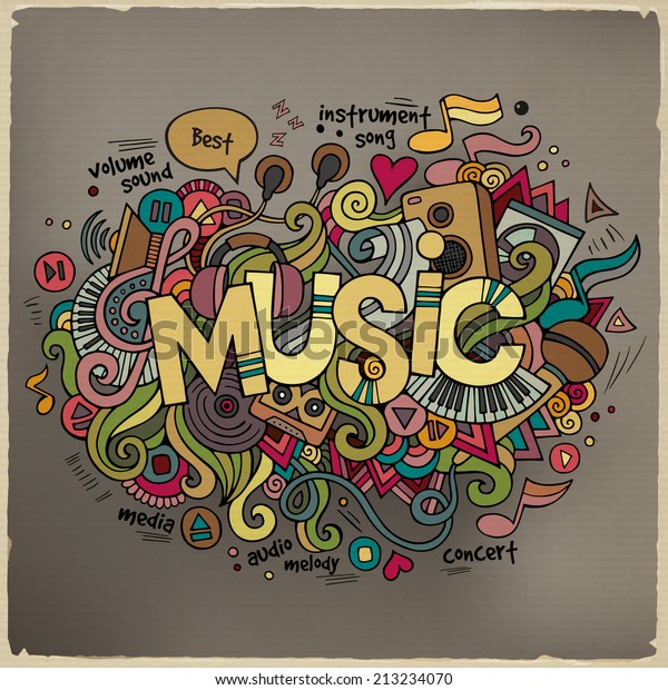 Music Hand Lettering Doodles Elements Background Stock Vector (Royalty ...