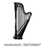 Music harp. Vector Jazz music flyer background with harp instrument flat illustration. flyer.	