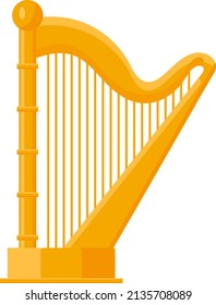 Music harph, illustration, vector on a white background.