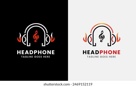 Music headphone fire icon, pet dog item, sound talk microphone red speaker dj dance logo icon