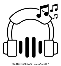 Music Headphone Icon with equalizer Sound Bars and Notes, representing audio, music, or podcast themes.