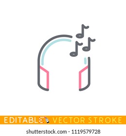 Music headphones icon. Media concept. Editable stroke sketch icon. Stock vector illustration.