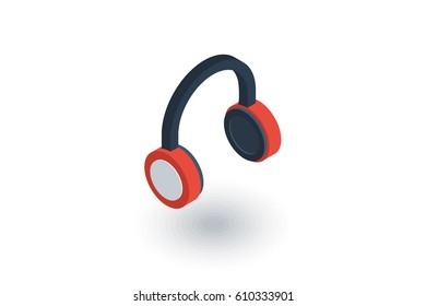 music headphones isometric flat icon. 3d vector colorful illustration. Pictogram isolated on white background