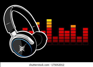 Music headphones on black background. Vector illustration.