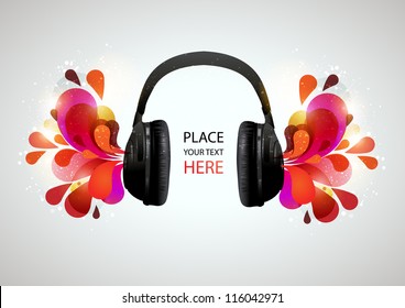 Music headphones on gray background. Vector illustration.