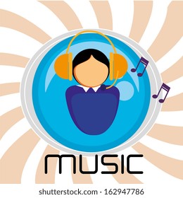 music headphones over grunge background vector illustration