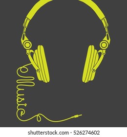 Music headphones typography, t-shirt graphics, vectors