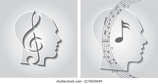 Music Healing Therapy Reduce Stress And Promote Relaxation, Peace Of Mind, Tranquility, Vector Graphics Illustrations, Human Consciousness Icon