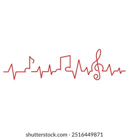 Music heartbeat, pulse line with music notes, vector illustration.