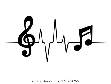 Pulso de música, línea de pulso con notas musicales. Pulso de la música, línea del pulso con la nota de la música