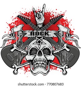 music, heavy metal, coat of arms with skull, grunge vintage design t shirts