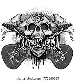  music, heavy metal coat of arms with skull, grunge vintage design t shirts