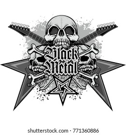  music, heavy metal coat of arms with skull, grunge vintage design t shirts
