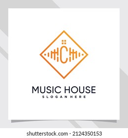 Music and house logo design initial letter c with line art style