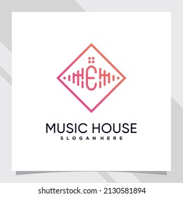 Music and house logo design initial letter e with line art style