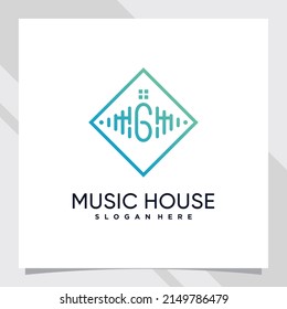 Diseño del logotipo de la música letra inicial g con estilo de arte de línea