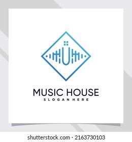 Musik und Logo-Design Anfangsbuchstaben u mit Line Art-Stil