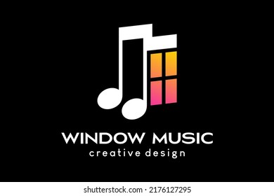 Music house logo design, tone icon combined with window or door icon