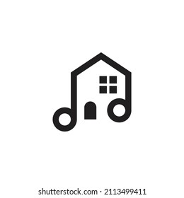 music house logo. simple combination of music note with house logo design