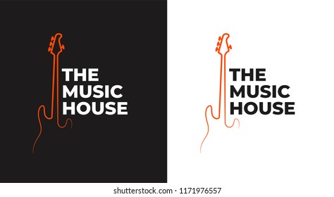 The Music House. A Music Shop Logo with a Guitar Silhouette