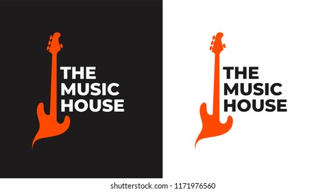 The Music House. A Music Shop Logo with a Guitar Silhouette