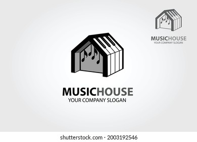Music House Vector Logo Template. Music House Studio Logo Design Illustration. 